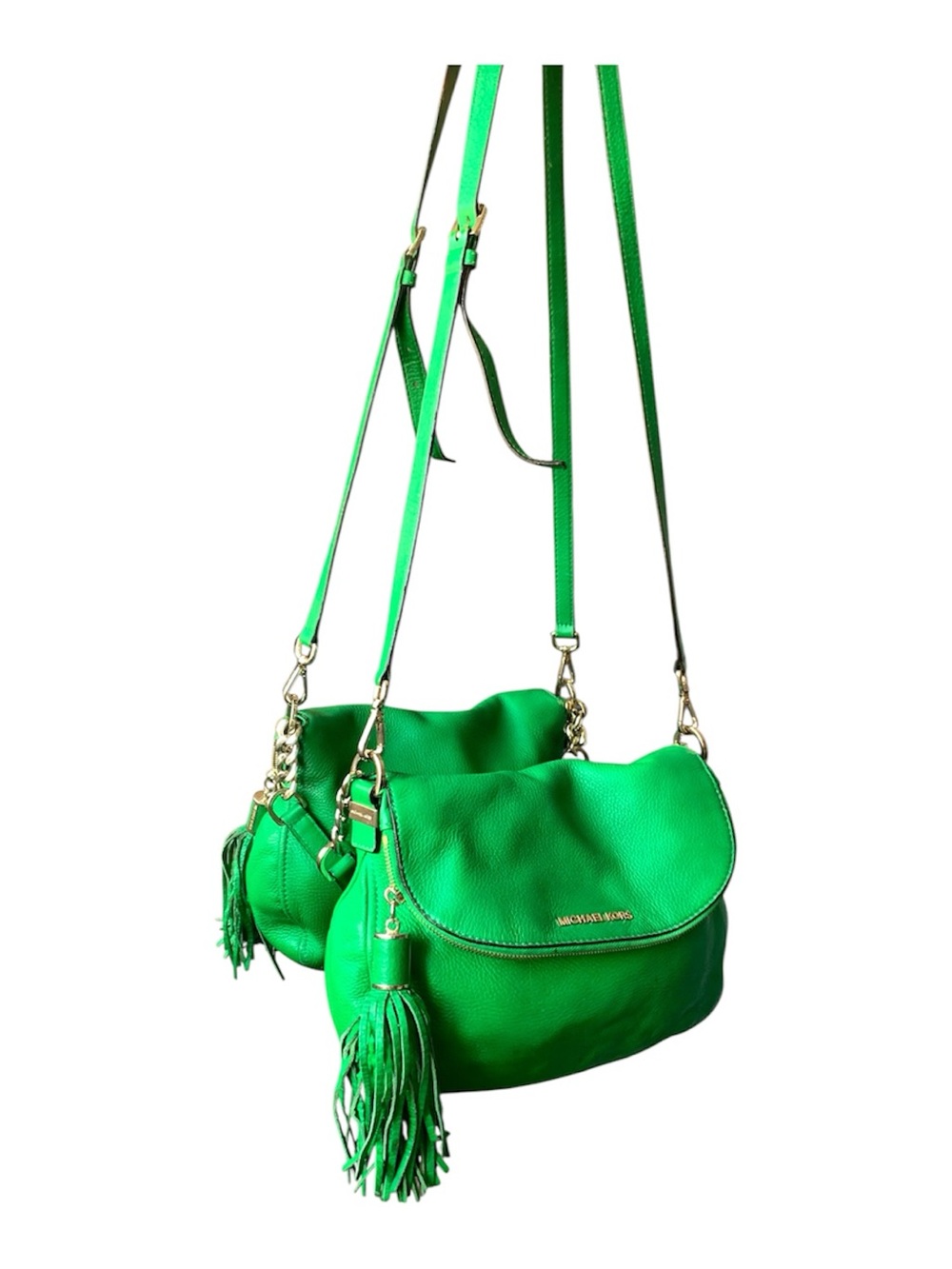 Michael Kors Emerald Green Leather Crossbody with Gold Chain - Picture 3 of 8